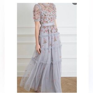 Floral Embroidered Dress in Blue and Pink